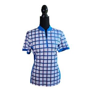 Lillie Green Blue White Checkered Short Sleeve Golf Tennis Polo Top Size Medium